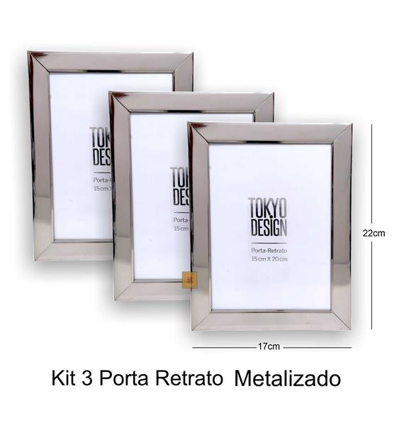 Imagem de Kit 3 Porta Retrato Metalizado Luxo 15x20 Moldura de Fotos