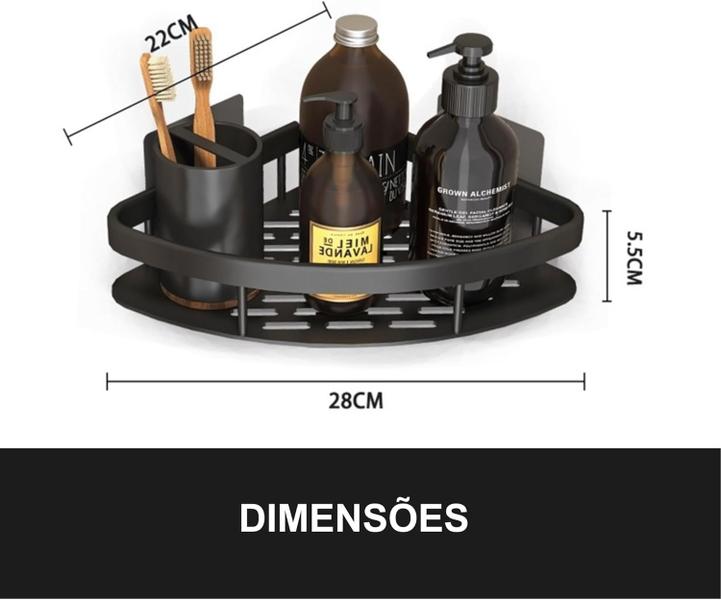 Imagem de Kit 3 Portas Shampoo Prateleiras de Canto Multiuso Adesivo Organizador Versátil de Parede em Chapa Suporta Até 10Kg