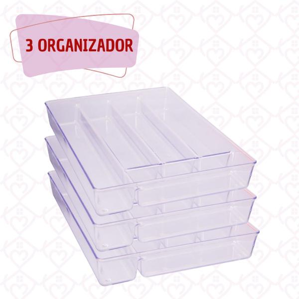 Imagem de Kit 3 Portas Talheres Organizador Acrilico Para Gavetas Cozinha