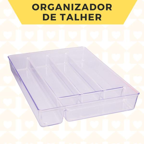 Imagem de Kit 3 Portas Talheres Organizadores 5 Divisorias Transparente