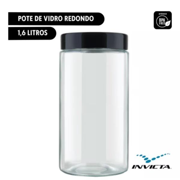 Imagem de Kit 3 Pote 1,6L 1,1L 850ML Recipiente Vidro Redondo Preto