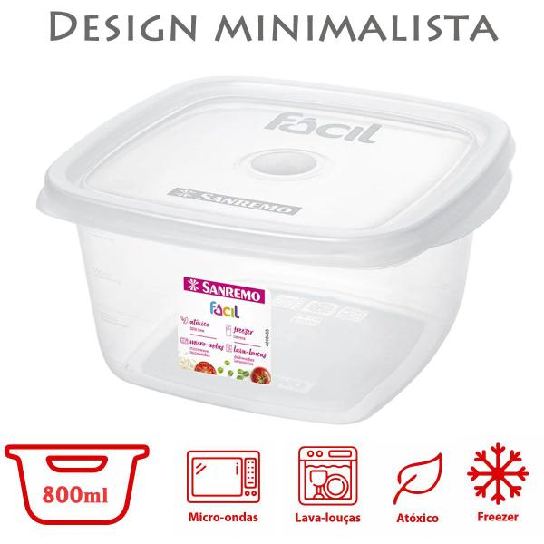 Imagem de Kit 3 Pote 800ml Quadrado Plástico Vai ao Freezer Microondas