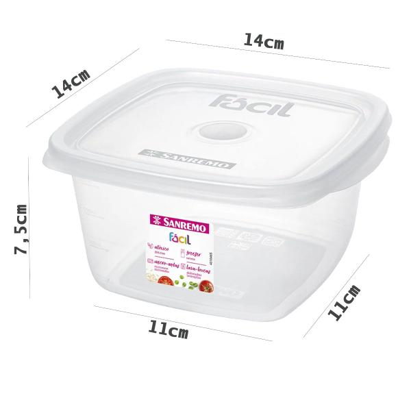 Imagem de Kit 3 Pote 800ml Quadrado Plástico Vai ao Freezer Microondas