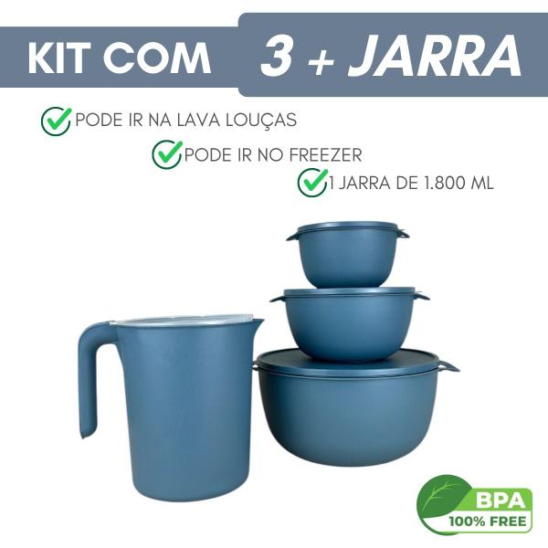 Imagem de Kit 3 Pote Bowl Redondo Com 1 Jarra Plastico Livre Bpa