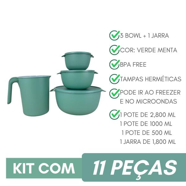 Imagem de Kit 3 Pote Bowl Redondo Com 1 Jarra Plastico Livre Bpa