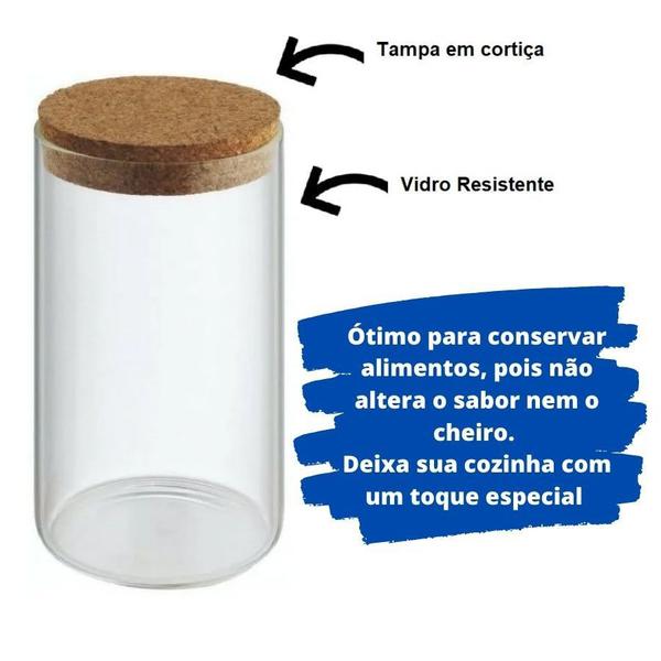 Imagem de Kit 3 Pote De Vidro Com Rolha 550ml Porta Tempero Mantimentos Redondo Marmita