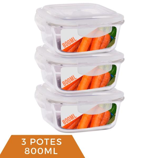 kit 3 Pote de Vidro Hermético Mantimento Tampa Plástico 800ml - QUALITY HOUSE Imagem de kit 3 Pote de Vidro Hermético Mantimento Tampa Plástico 800ml