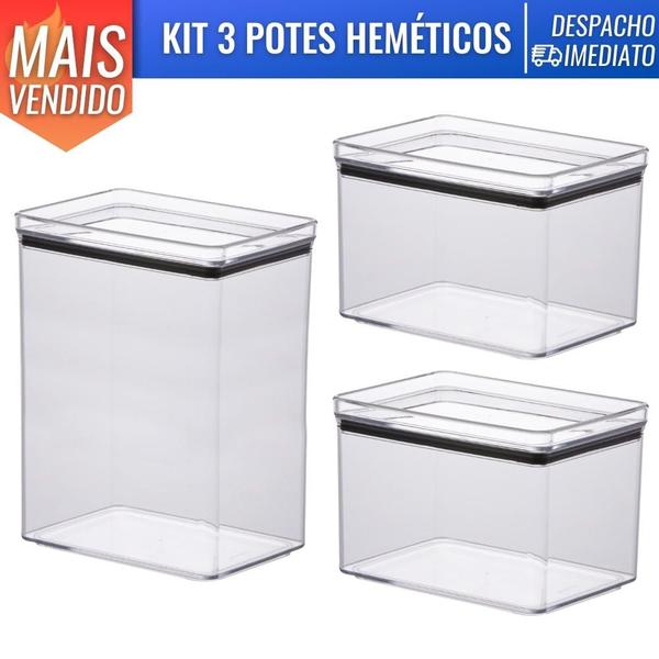 Imagem de Kit 3 Pote Hermético Lumini Multiuso Porta Mantimentos Empilhavel De Acrílico