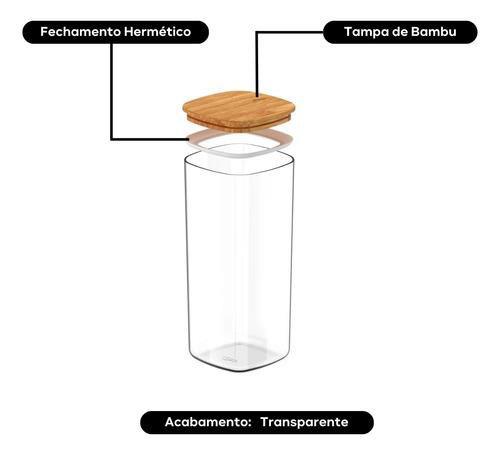 Imagem de Kit 3 Pote Hermético Tampa De Bambu Transparente 1,5l Ou