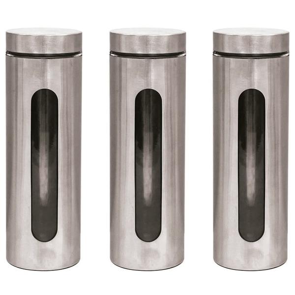 Imagem de Kit 3 Pote Inox Visor Vítreo Fechamento Hermético 1,8 Litros