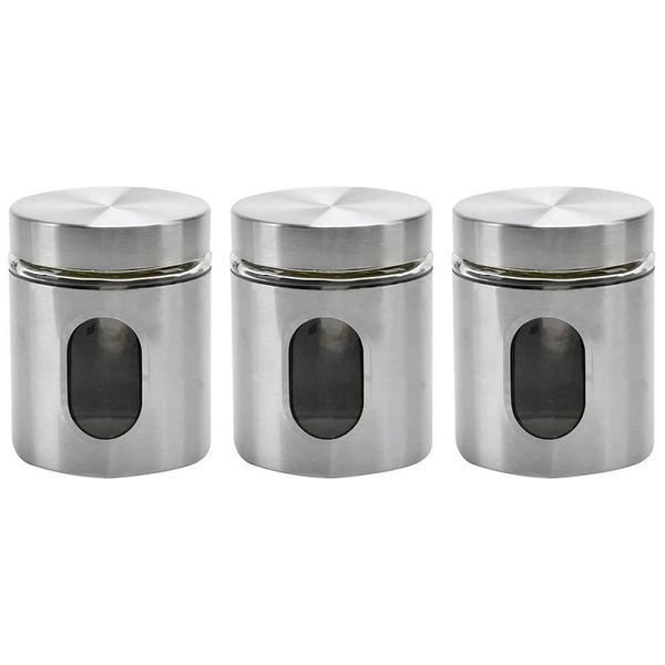 Imagem de Kit 3 Pote Inox Visor Vítreo Hermético 630ml - Mimo Style