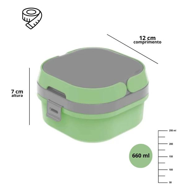 Imagem de Kit 3 Pote Marmita Fit Lancheira 660ml C/ Alça Trava Divisória Design Moderno Prático