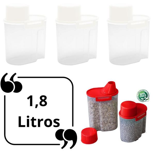 Imagem de Kit 3 Pote Porta Farinha 1,8L Farinheira c/ Bico Dosador Dispenser Para Cereais 1800ml Porta Sabão em Pó