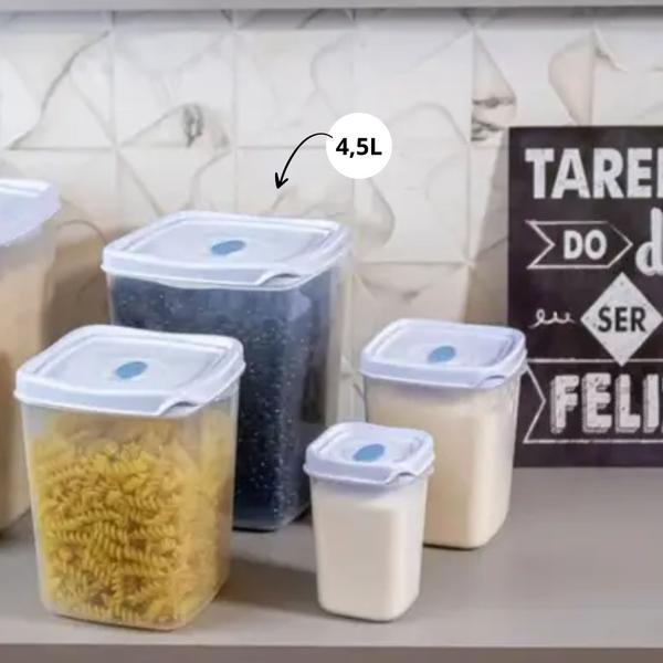 Imagem de Kit 3 Pote Porta Mantimentos 4,5L Plástico Multiuso Tampa Válvula Freezer Microondas