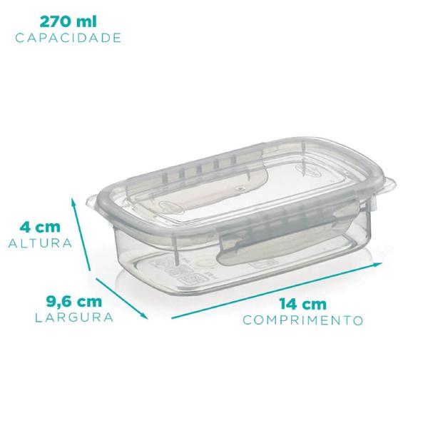 Imagem de Kit 3 Pote Raso Marmita Tampa Trava 270ml Freezer Microondas