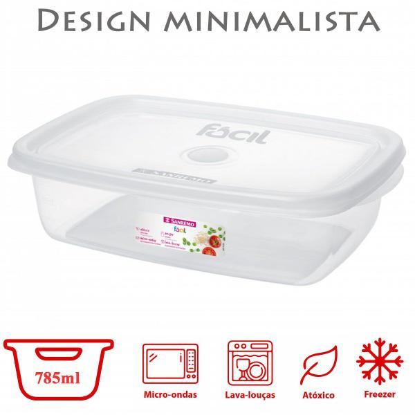 Imagem de Kit 3 Pote Sanremo Retangular 785ml Marmita Vai Freezer Microondas Congelar Alimentos Vasilha Plástica BPA Free