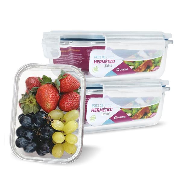Kit 3 Pote Vidro Hermético Retangular 370ml Papinha Pequeno - U4home Imagem de Kit 3 Pote Vidro Hermético Retangular 370ml Papinha Pequeno