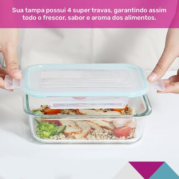 Kit 3 Pote Vidro Hermético Retangular 370ml Papinha Pequeno - U4home Imagem de Kit 3 Pote Vidro Hermético Retangular 370ml Papinha Pequeno