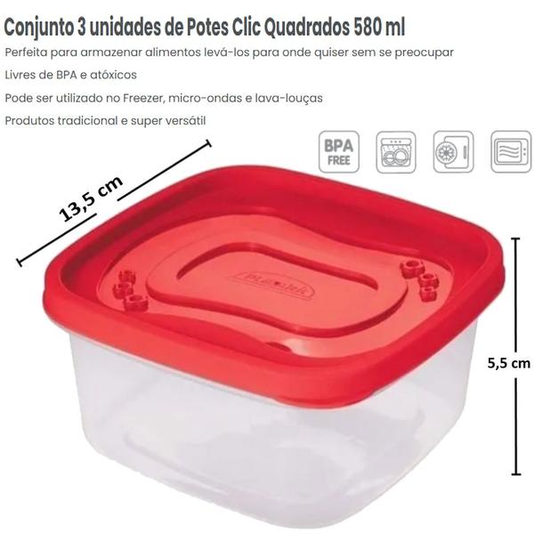 Imagem de Kit 3 Potes 580ml Microondas Freezer Marmita Plasutil