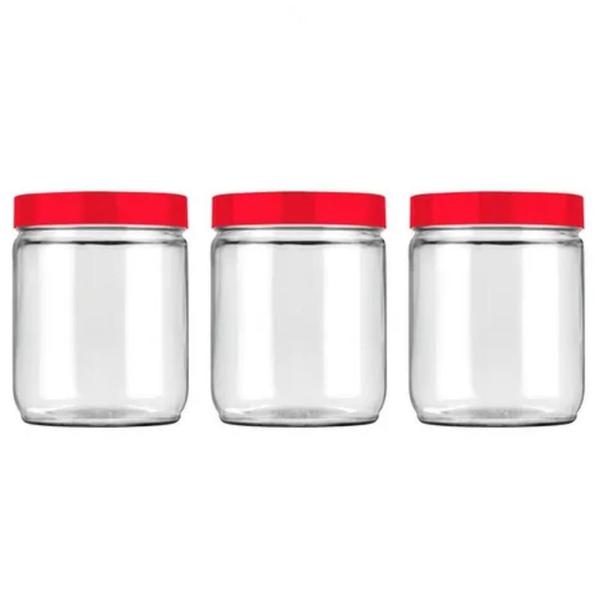 Imagem de Kit 3 Potes 750ml Recipiente Vidro Redondo Invicta Vermelho