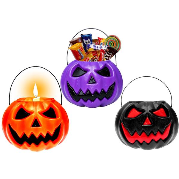 Imagem de Kit 3 Potes Abóbora Decoração Dia das Bruxas Festa Halloween Roxo Laranja Preto