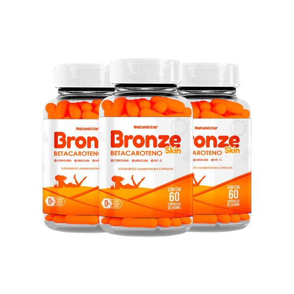 Imagem de Kit 3 Potes Bronze Skin Betacaroteno Suplemento Alimentar Bronzeamento Natural Óleo de Cenoura Urucum Natunectar 180 Capsulas