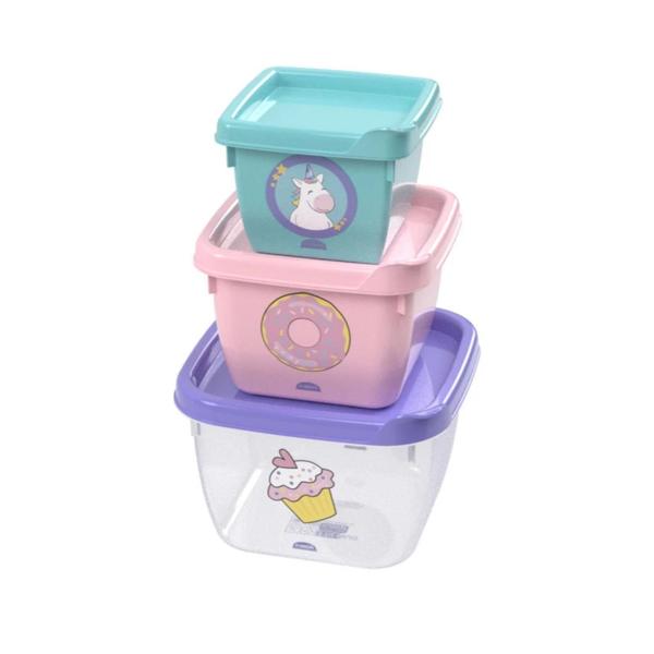 Imagem de Kit 3 Potes Conjunto Infantil Lanches Papinha Plasutil