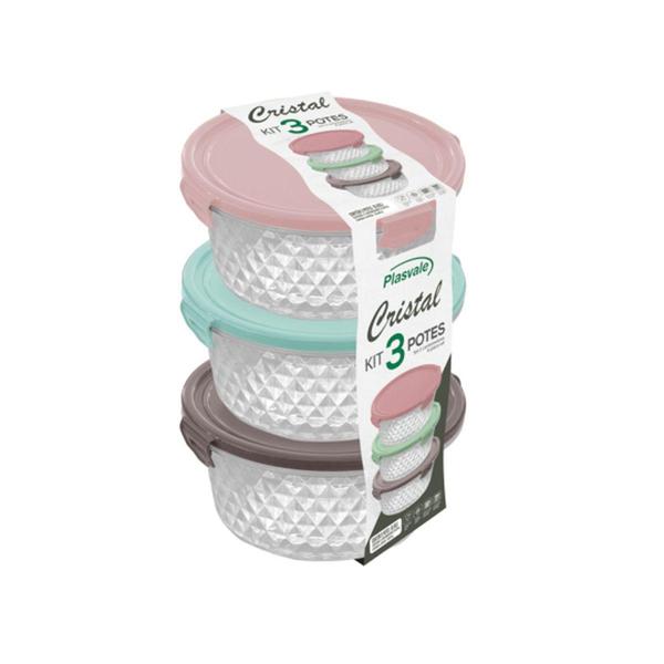 Kit 3 Potes Cristal 550ml com trava - Plasvale Imagem de Kit 3 Potes Cristal 550ml com trava - Plasvale