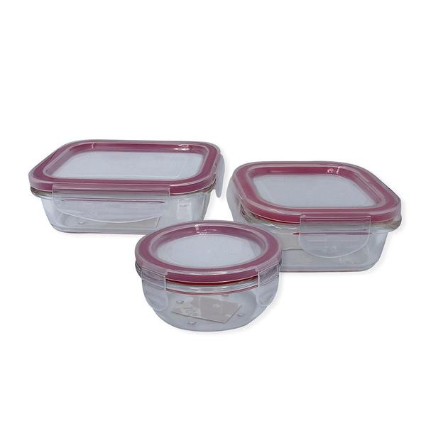 Imagem de Kit 3 Potes De Vidro Com Tampa Hermética 150ml/170ml/250ml Tipo Marmita Para Alimentos Freezer e Micro Ondas