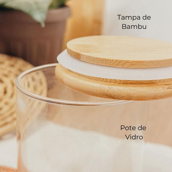 Imagem de Kit 3 Potes De Vidro Hermético 300ml Com Tampa de Bambu