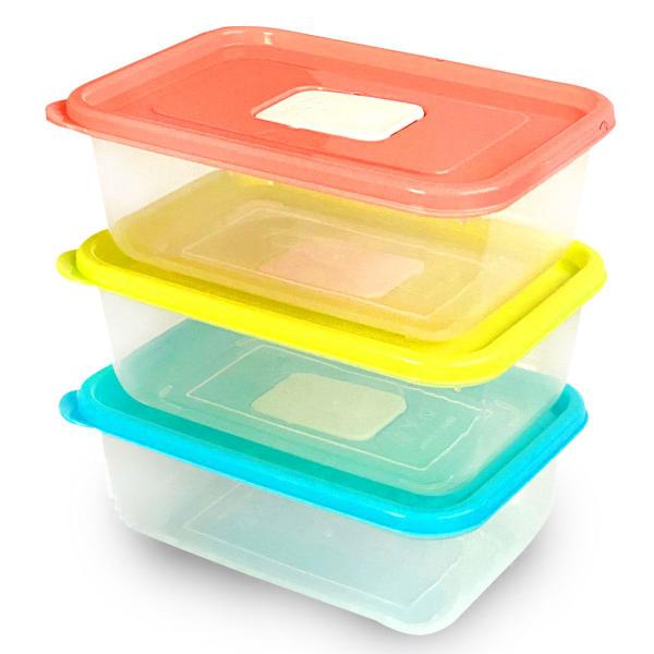Imagem de Kit 3 Potes em Plásticos Tampas Coloridas Saladas 