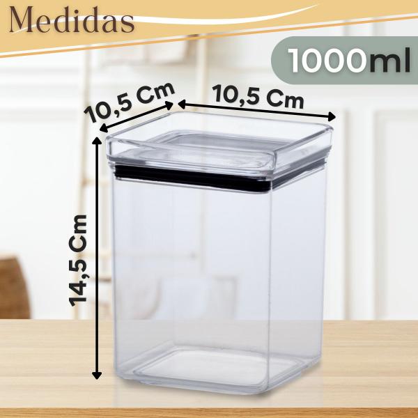 Kit 3 Potes Hermético 1000ml de Acrílico Quadrado Lumini - Paramount Imagem de Kit 3 Potes Hermético 1000ml de Acrílico Quadrado Lumini - Paramount