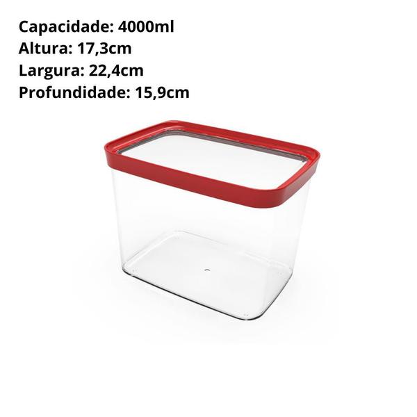 Imagem de Kit 3 Potes Herméticos Alimentos 1,1L 2,5L 4L Vermelho