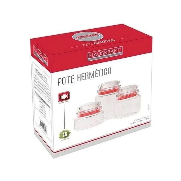 Imagem de Kit 3 Potes Herméticos Haüskraft 300ml 470ml 670ml Vermelho