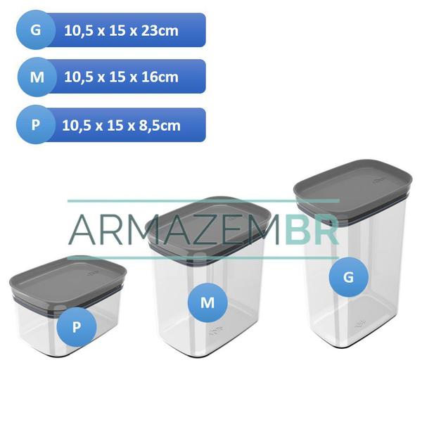 Imagem de Kit 3 Potes Herméticos Porta Alimentos Mantimentos Com Tampa Block - KTE 048 Ou