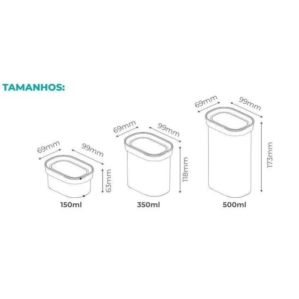 Imagem de Kit 3 Potes Herméticos Porta Armazenamentos 150ml/350/500ml