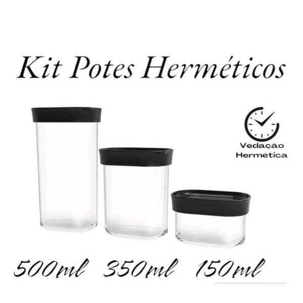 Imagem de Kit 3 Potes Herméticos Porta Armazenamentos 150ml/350/500ml