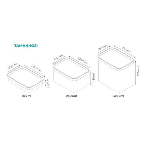 Imagem de Kit 3 Potes Herméticos Porta Mantimentos 1100/2500/4000ml