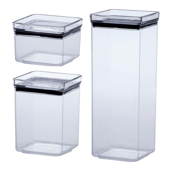 Imagem de Kit 3 Potes Herméticos Quadrados de Acrílico Lumini Black e Cristal Porta Alimentos - Paramount