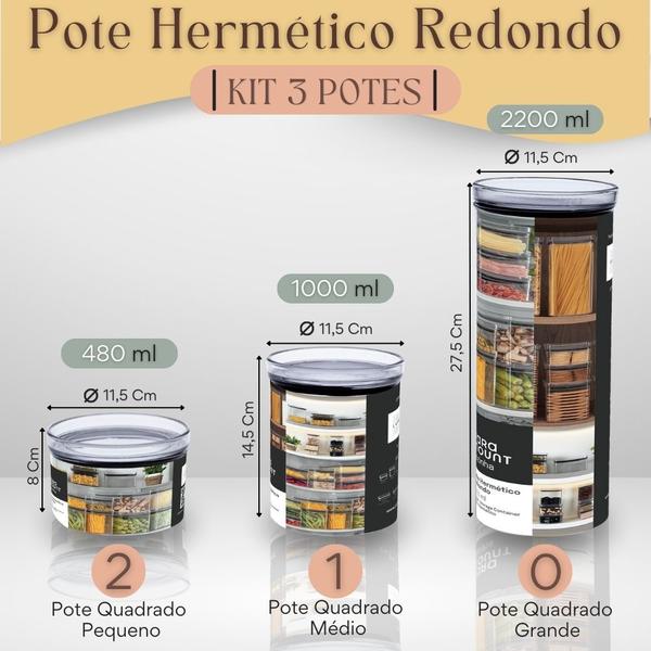 Imagem de Kit 3 Potes Herméticos Redondos 480ml e 1000ml Paramount