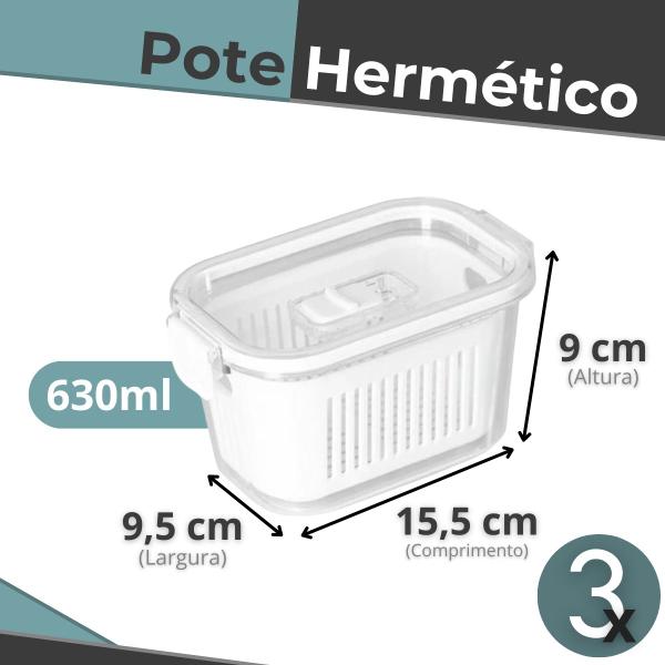 Imagem de Kit 3 Potes Herméticos Slim de Acrílico 630ml Para Frutas Geladeira