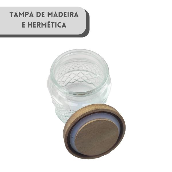 Imagem de Kit 3 Potes Herméticos Vidro Auto Relevo Tampa Madeira 600ml