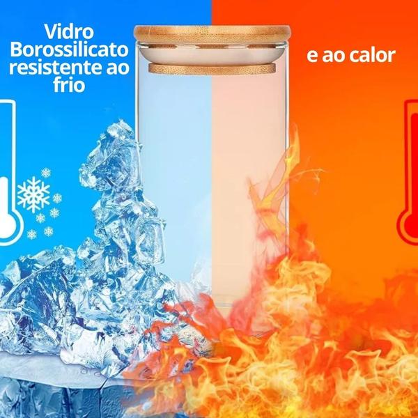 Imagem de Kit 3 Potes Herméticos Vidro Borossilicato Redondo Tampa Bambu 1,5L, 1,1L e 800ml - Lehaví