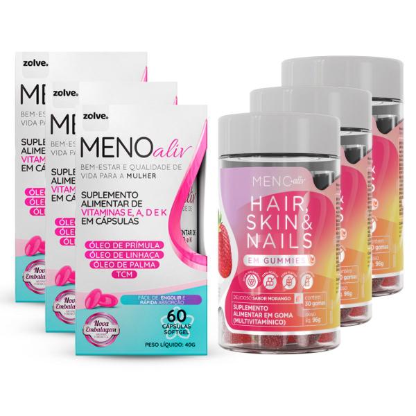 Imagem de Kit 3 Potes, Meno Aliv + Gummy Hair, Skin & Nails Bem-estar