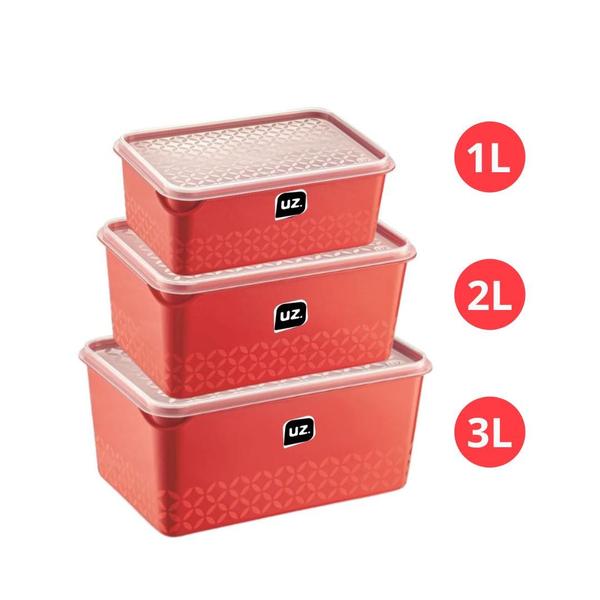 Imagem de Kit 3 Potes Multiuso 1L, 2L e 3 Litros Vermelho UZ