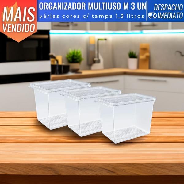 Imagem de Kit 3 Potes Organizadores Multiuso Porta Mantimentos 1,3L Plástico Com Tampa Uz