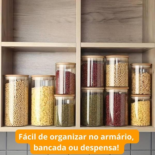 Imagem de Kit 3 potes para mantimentos de vidro com tampa bambu 650ml