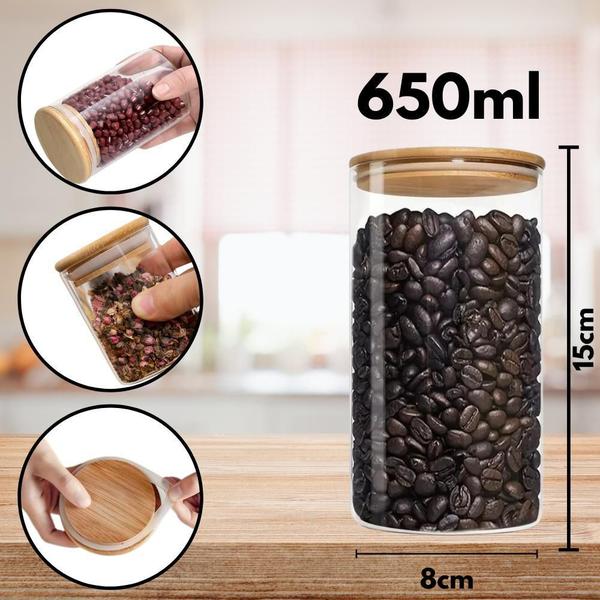 Kit 3 Potes Para Mantimentos De Vidro Com Tampa Bambu 650Ml - Novicasa Imagem de Kit 3 Potes Para Mantimentos De Vidro Com Tampa Bambu 650Ml