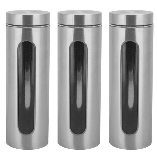 Imagem de Kit 3 Potes Para Mantimentos Inox E Vidro Com Visor 1750Ml