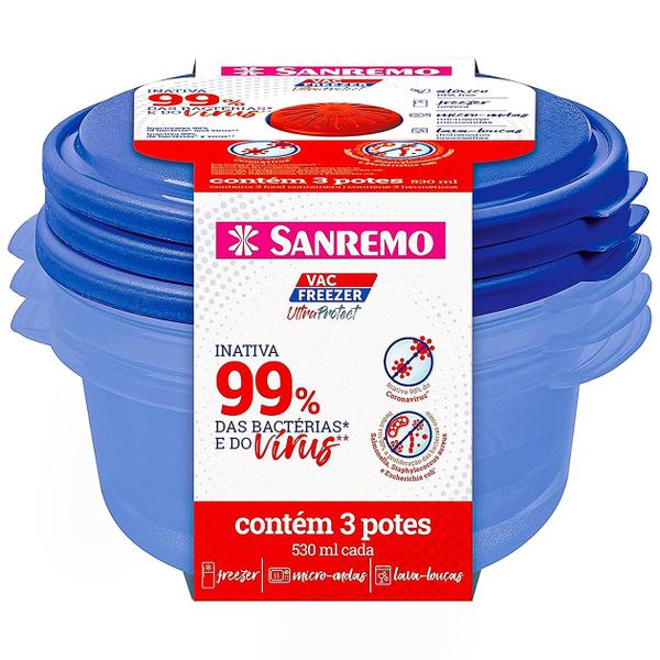 Imagem de Kit 3 potes Plástico 530ml UltraProtect freezer lava-louças Micro-Ondas Conserva alimentos seguro Saudavel Prático Conjunto